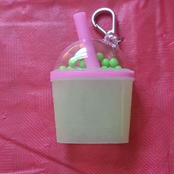 Smiley Face Kids Keychain - Pink and Green - Picture 2 of 3